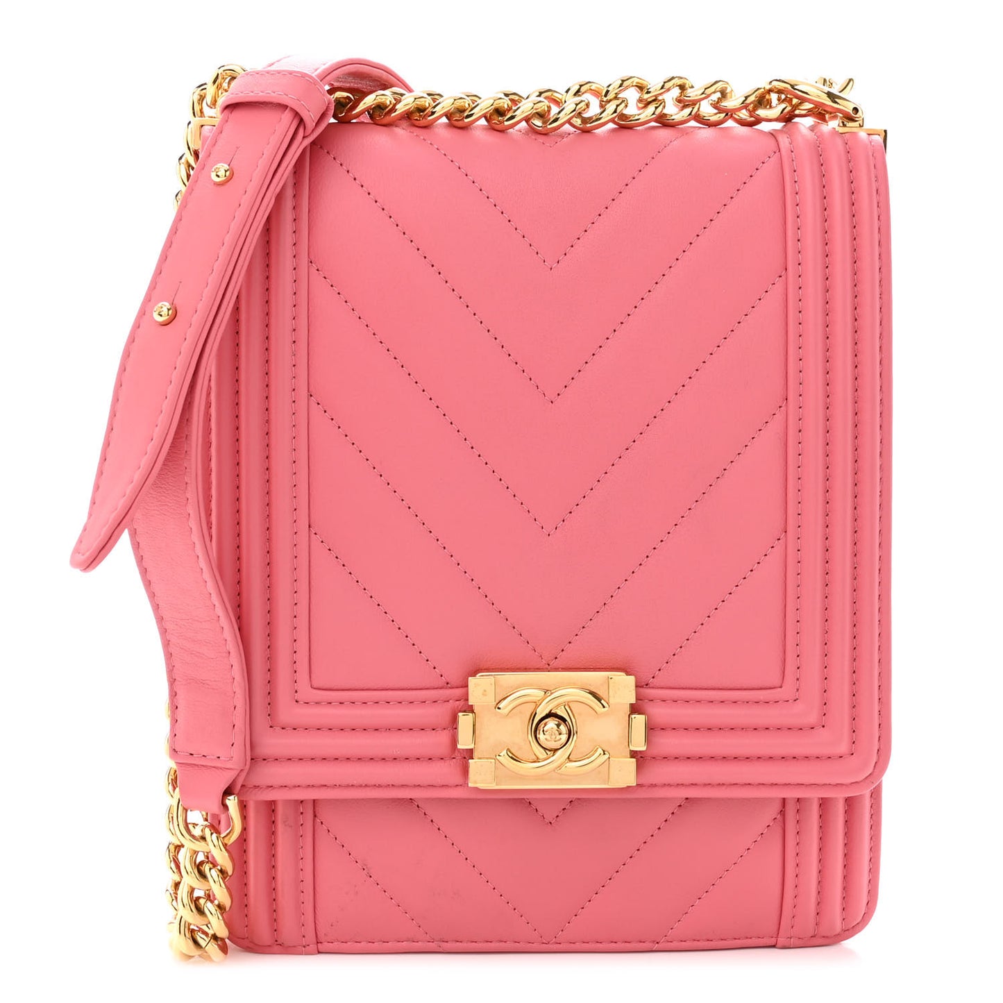 Calfskin Chevron North South Boy Flap Pink