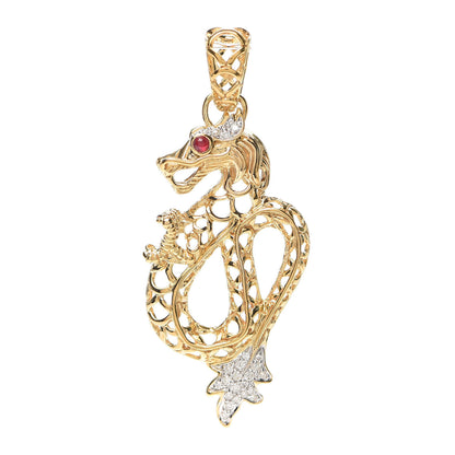 John Hardy 18K Yellow Gold Diamond Ruby Legends Naga Pendant 1 of 3