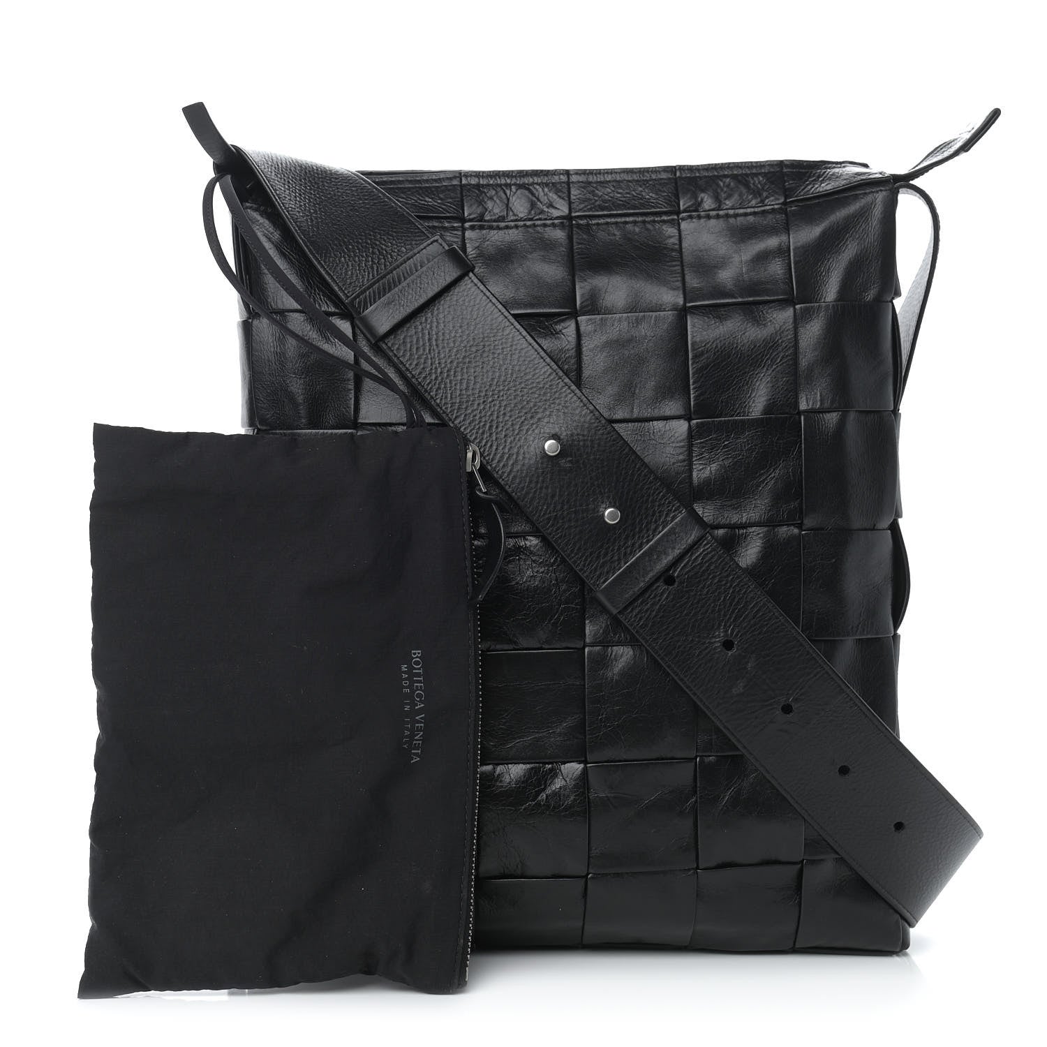 Bottega Veneta Paper Calfskin Maxi Intrecciato Cassette Messenger Black 1 of 10