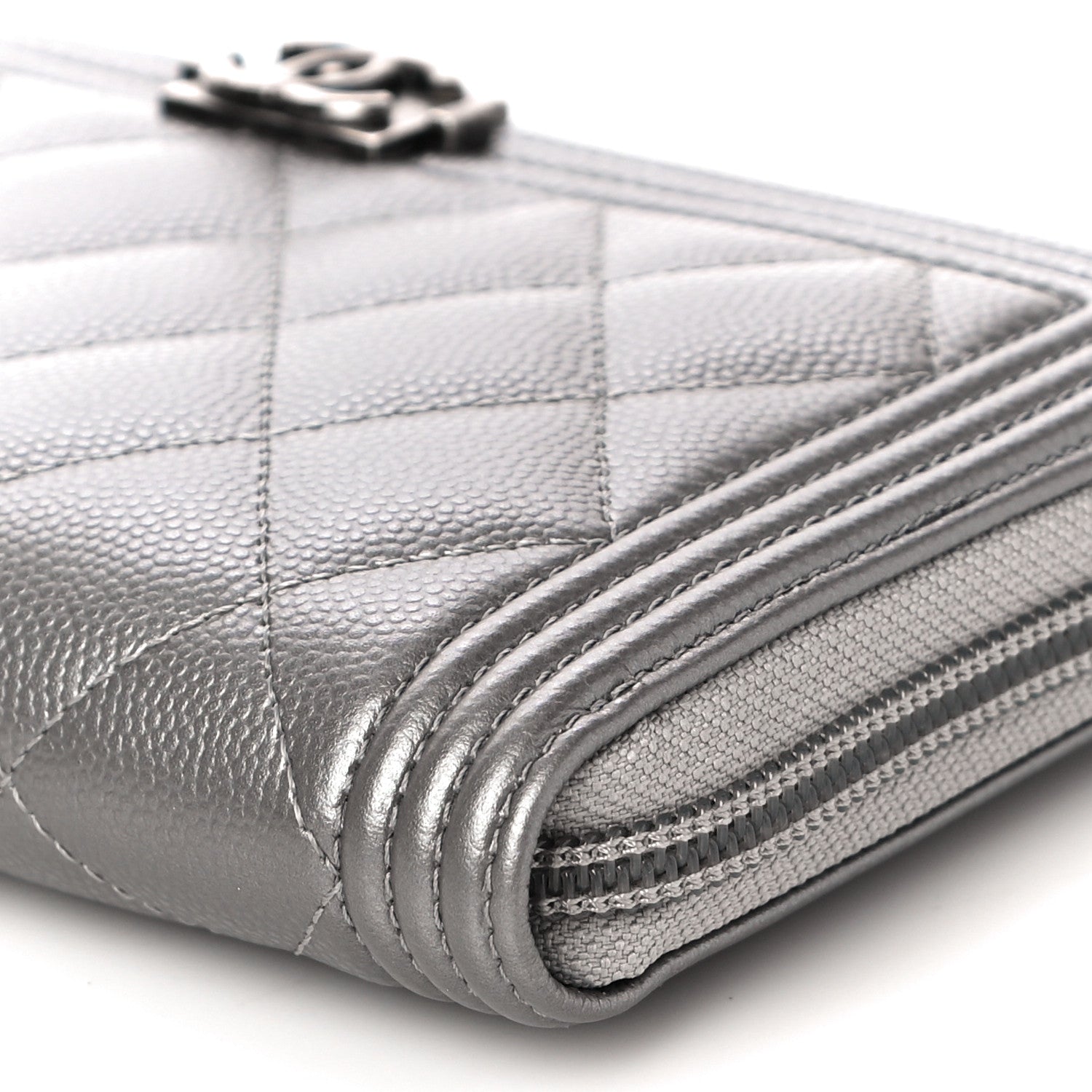 Chanel Metallic Caviar Quilted Boy Zip Around Wallet Silver 11 of 12