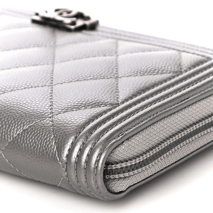 Chanel Metallic Caviar Quilted Boy Zip Around Wallet Silver 11 of 12