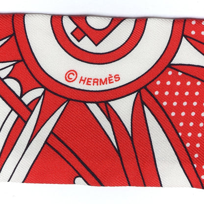 Hermes Silk Washington S Carriage Detail Twilly Rouge White Black 3 of 4