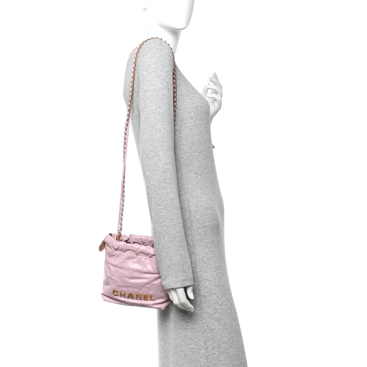Shiny Calfskin Quilted Mini Chanel 22 Pink