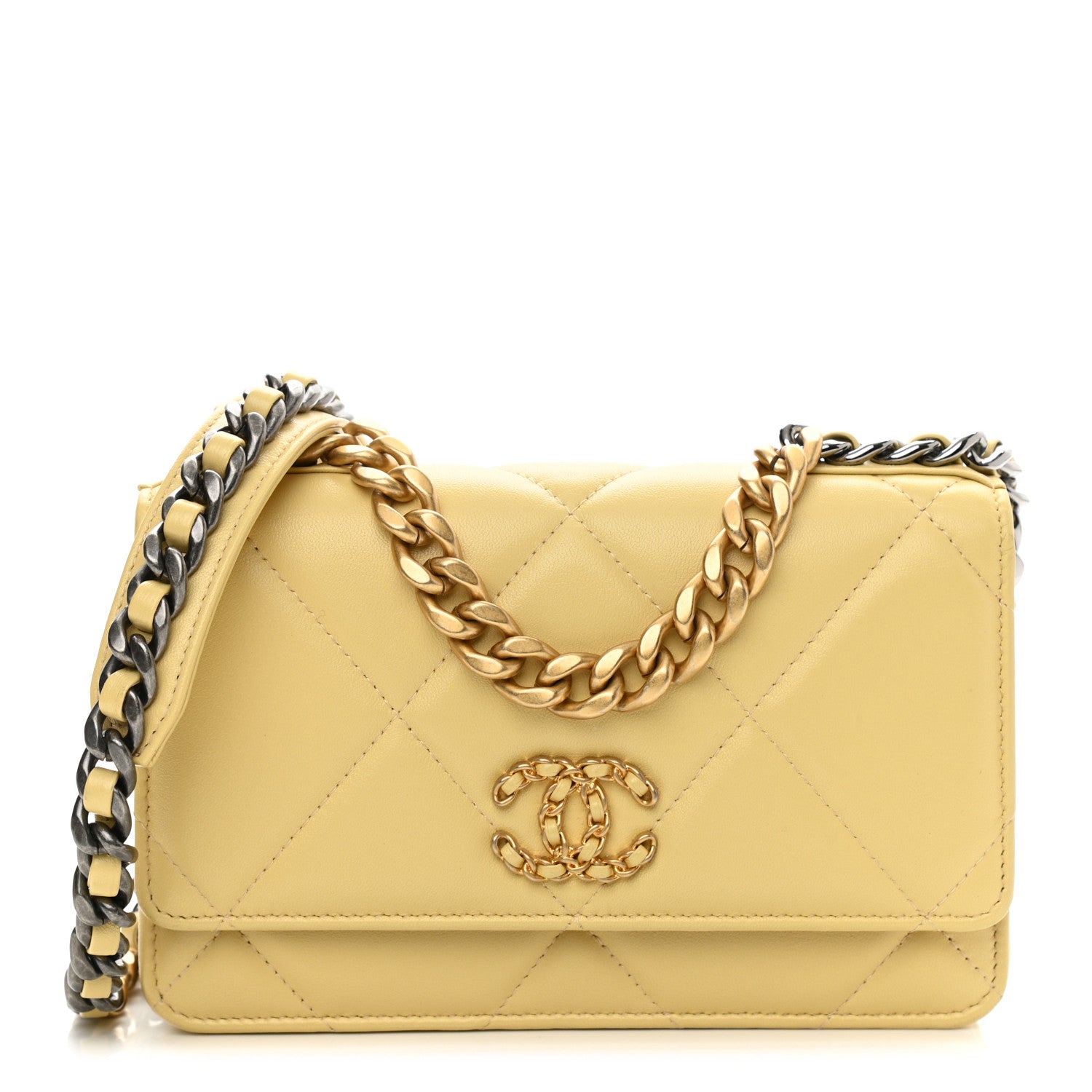 Chanel Lambskin Quilted Chanel 19 Wallet On Chain WOC Yellow 1 of 11