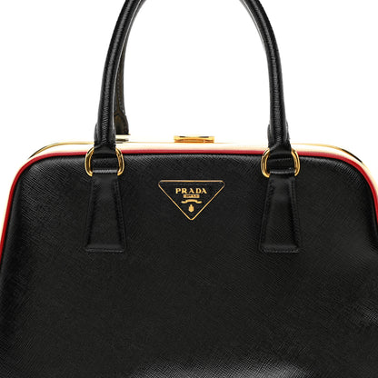 Prada Saffiano Vernice Pyramid Bag Black White Rosso 8 of 10