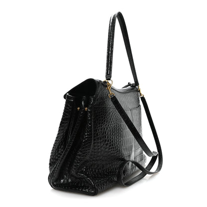 Balenciaga Shiny Calfskin Crocodile Embossed Large Rodeo Top Handle Handbag Black 3 of 10
