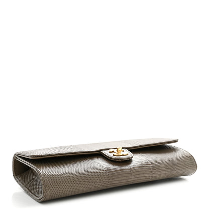 Chanel Calfskin Lizard Embossed Top Handle Long Clutch With Chain Dark Khaki 4 of 11