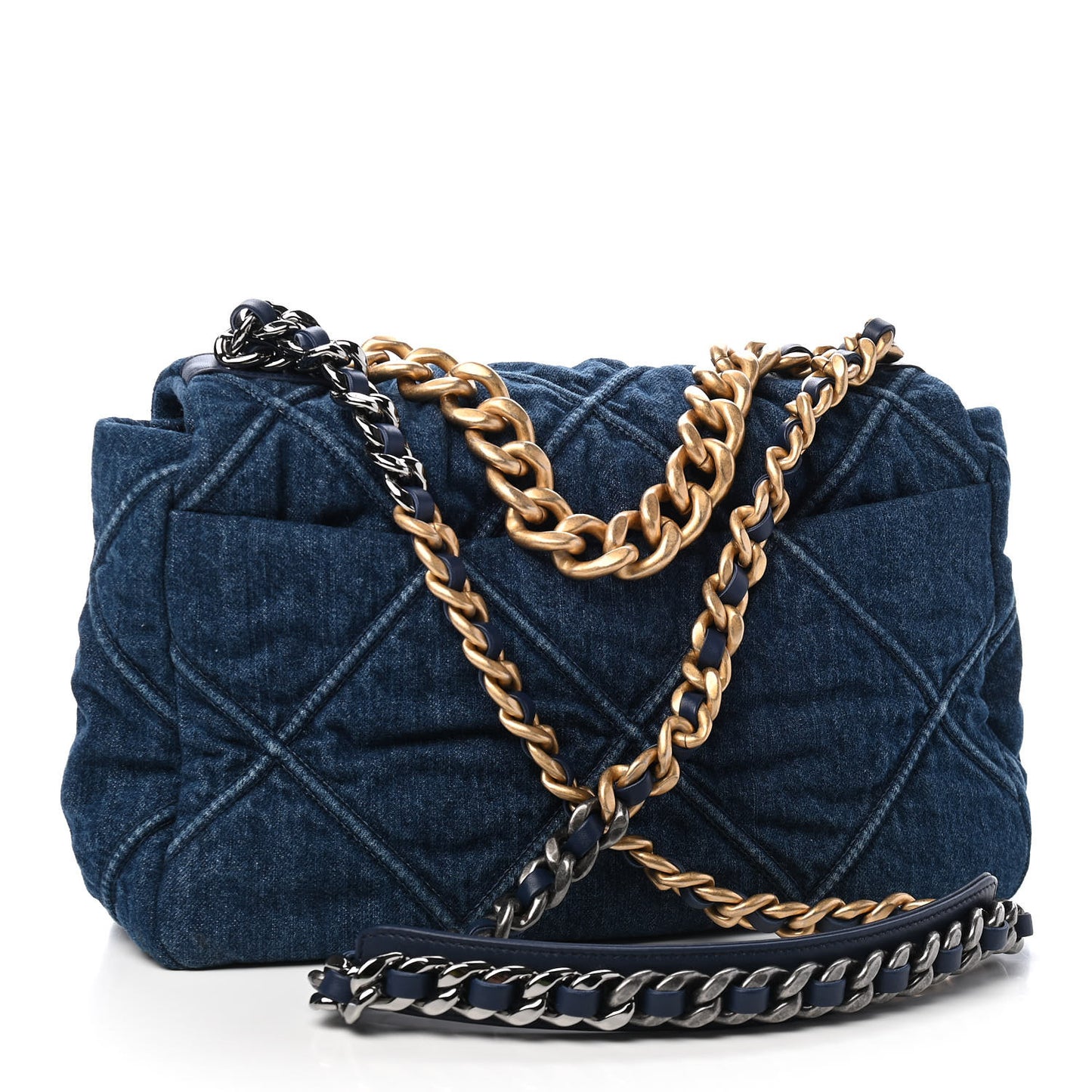 Denim Quilted Large Chanel 19 Flap Blue