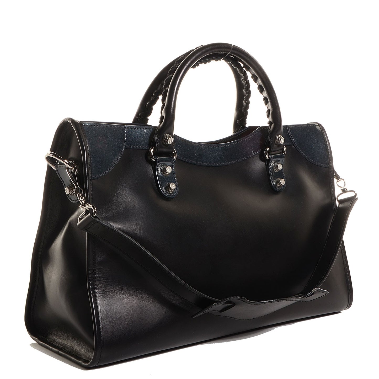 Smooth Calfskin Metallic Patent Giant 12 Silver Hardware City Black Gris
