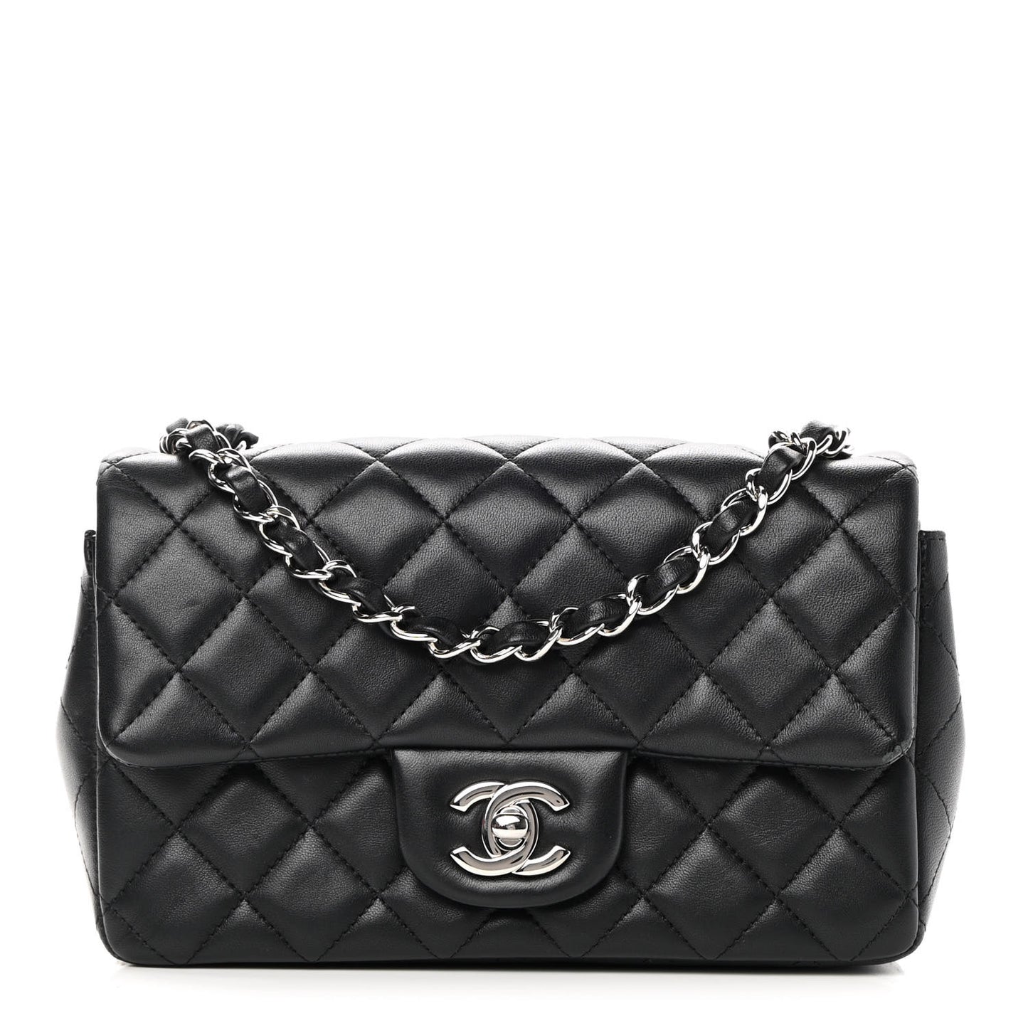 Lambskin Quilted Mini Rectangular Flap Black