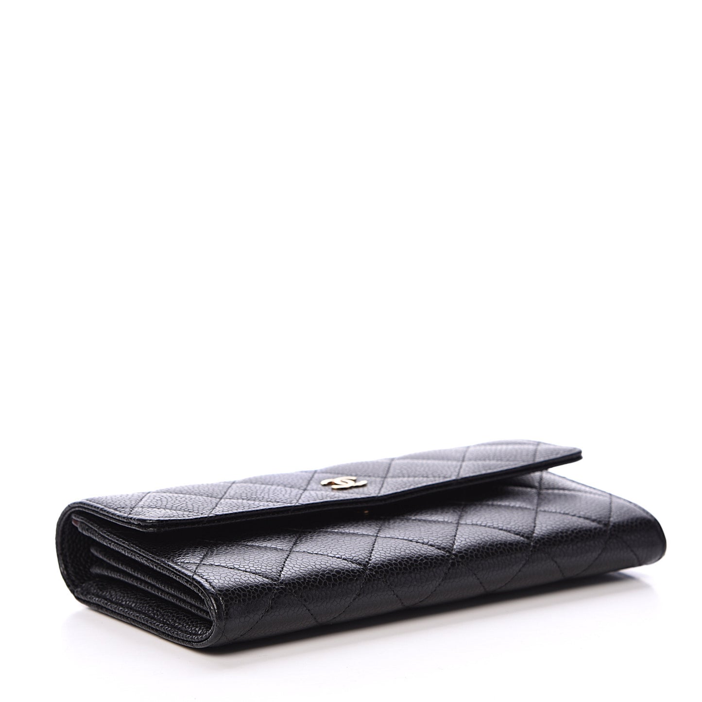 Caviar Quilted Large Gusset Flap Wallet Black