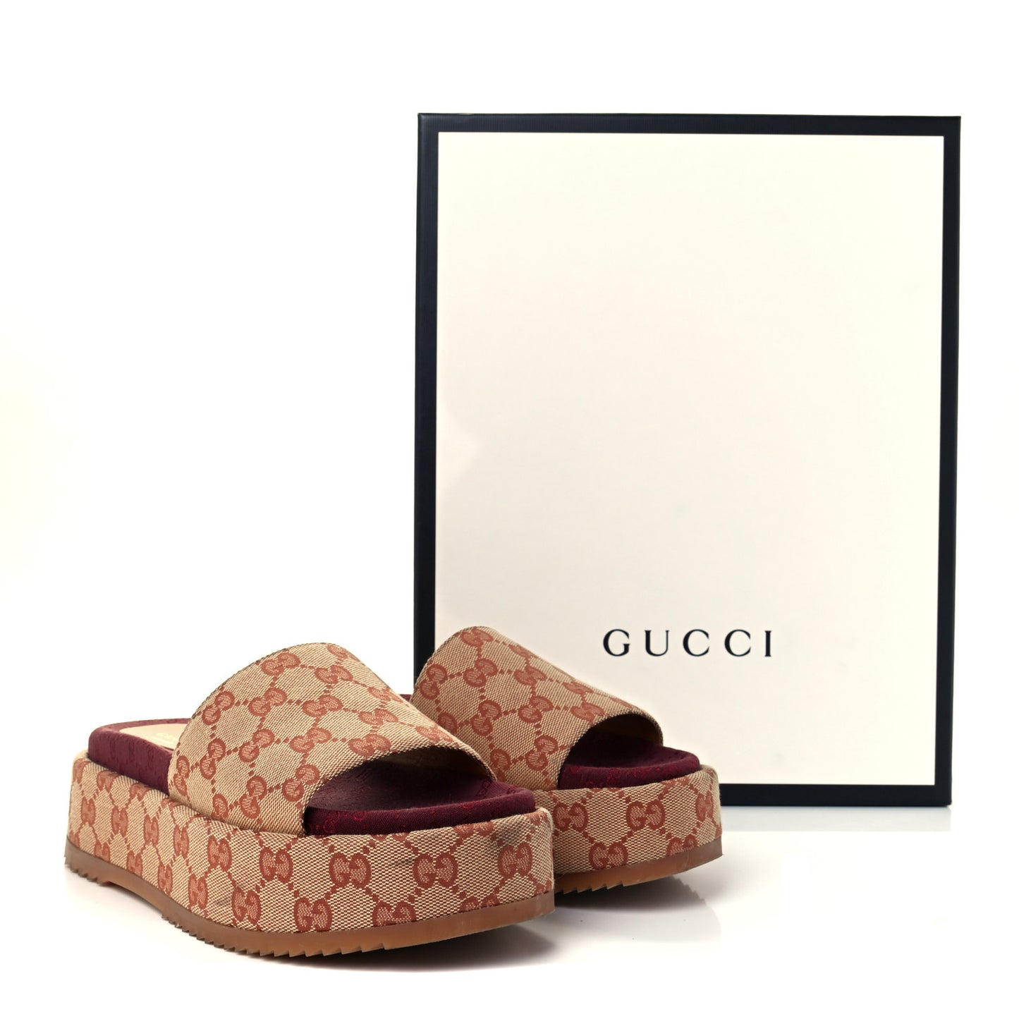 Canvas GG Monogram Angelina Platform Slide Sandals 37 Beige Ruggine