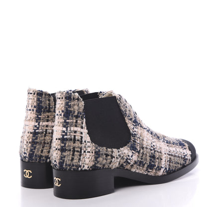 Chanel Tweed Grosgrain Cap Toe CC Short Boots 38.5 Beige Black Pink 4 of 9