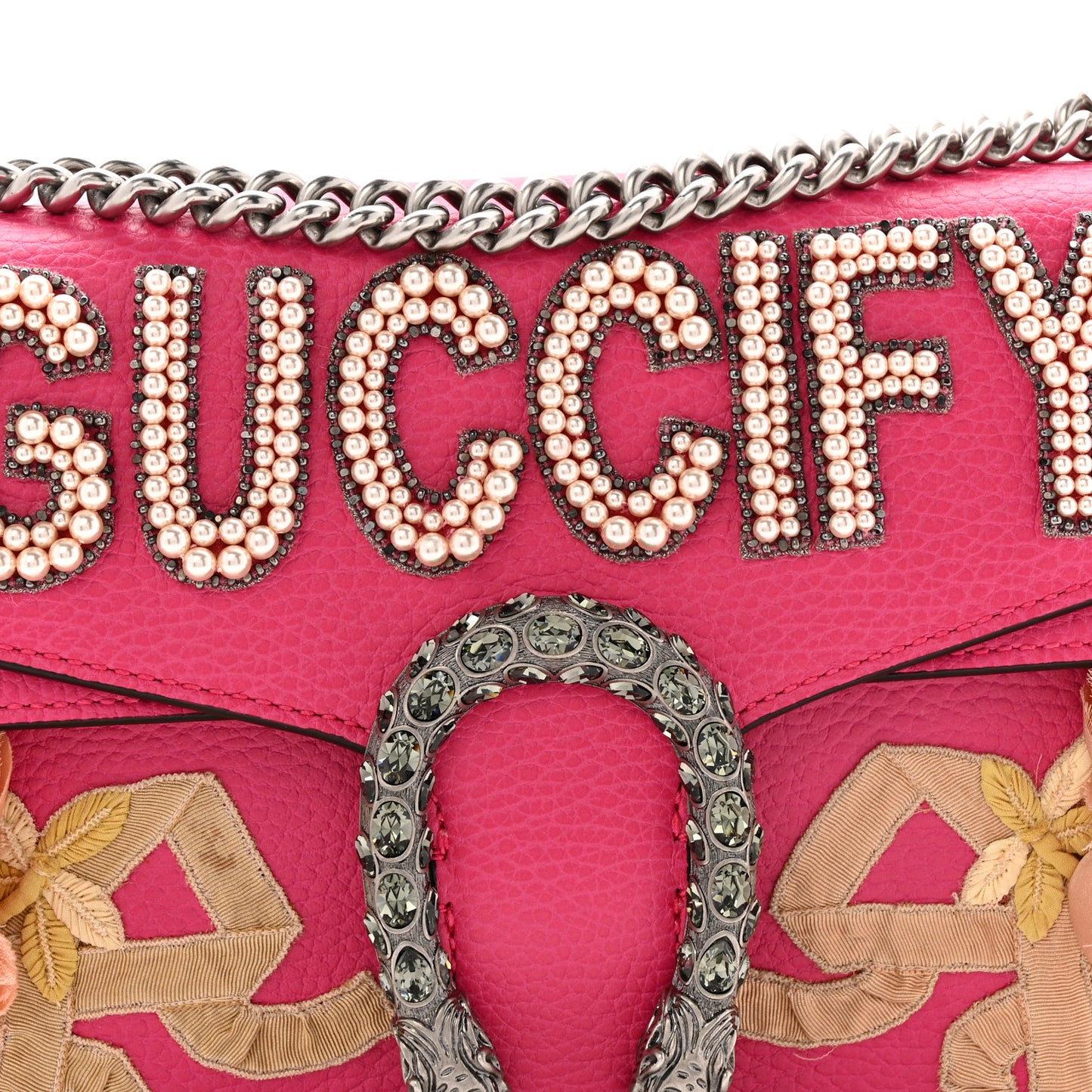 Pebbled Calfskin Embellished Guccify Small Dionysus Shoulder Bag Rosa