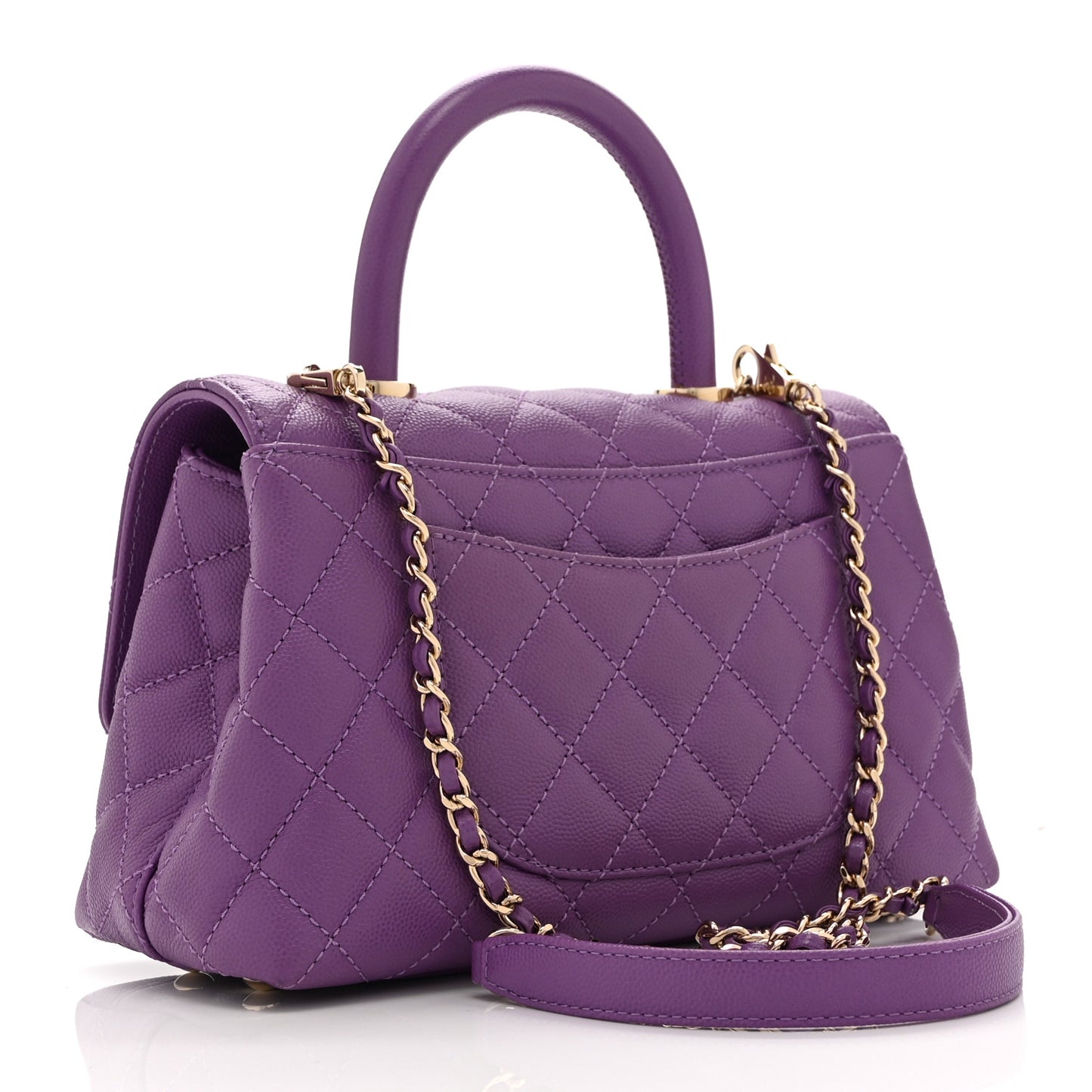 Caviar Quilted Mini Coco Handle Flap Purple