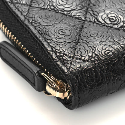 Chanel Calfskin Camellia Embossed Quilted Zip Coin Purse Black 8 of 10