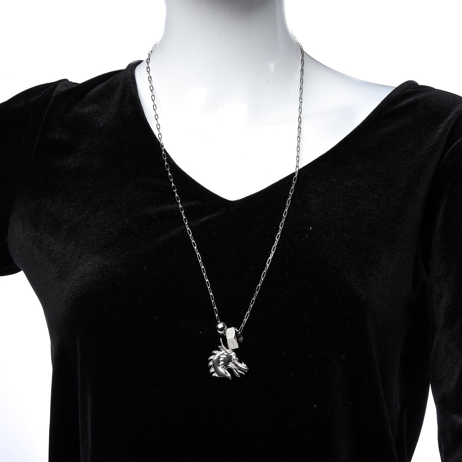 Hermes Palladium Talismans Dragon H Pendant Necklace 2 of 7
