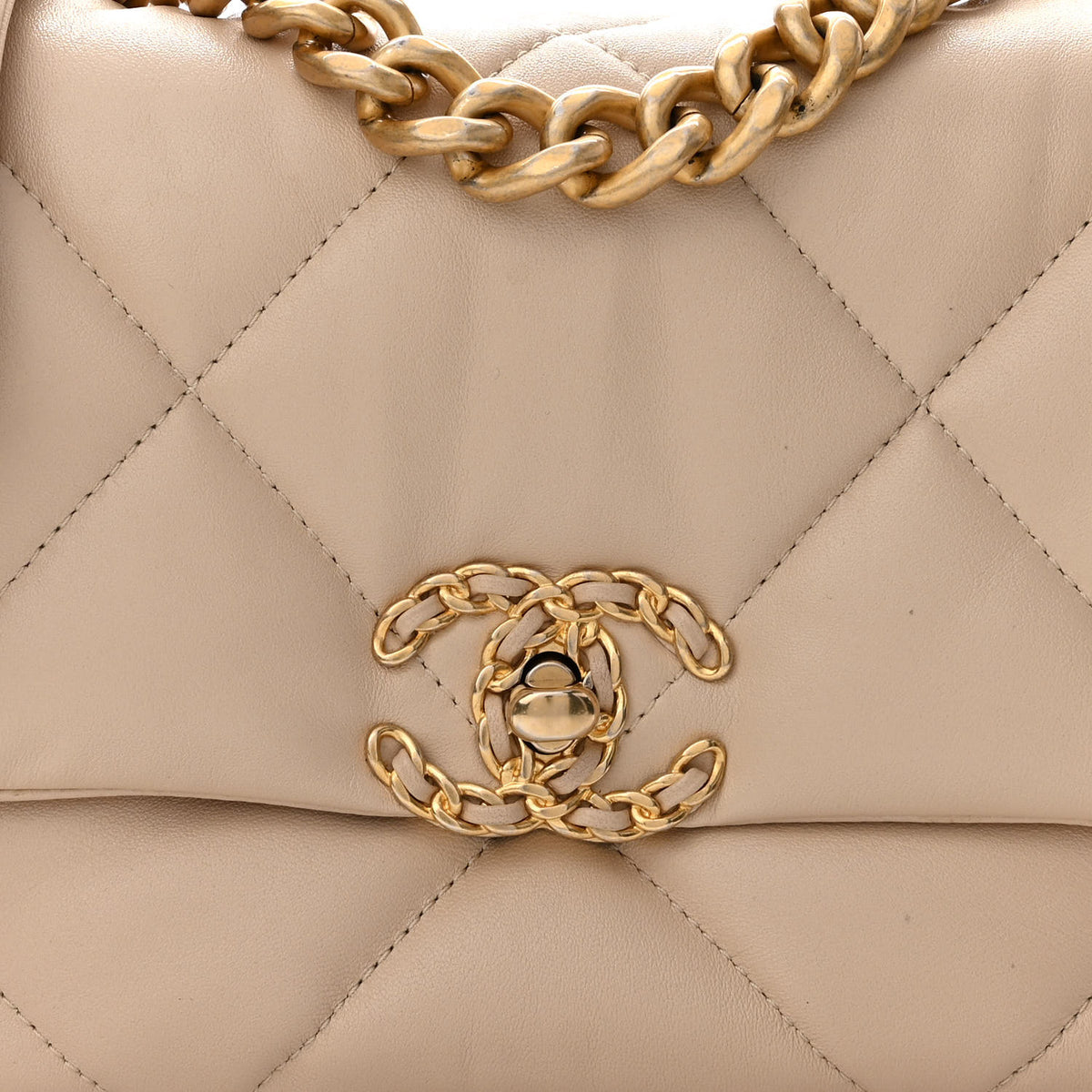 Goatskin Quilted Medium Chanel 19 Flap Beige
