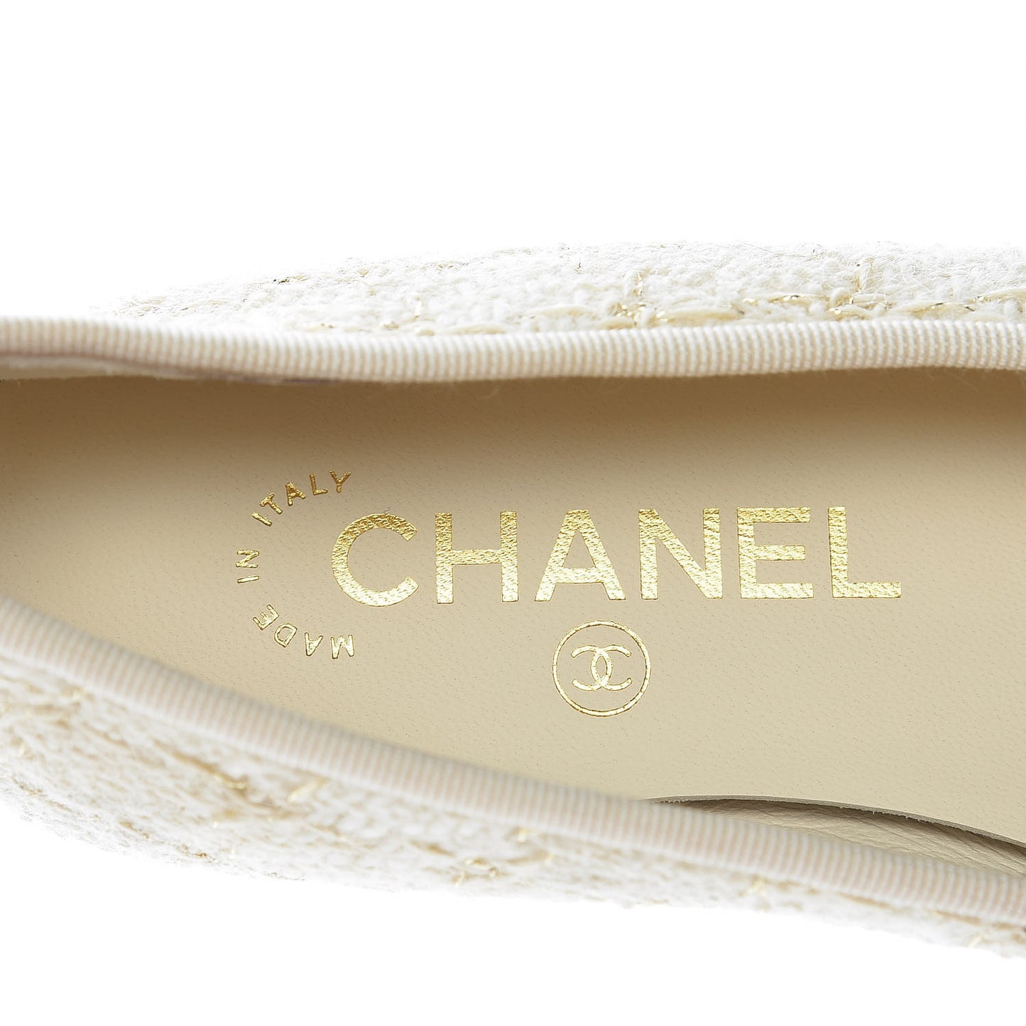 Tweed Metallic Lambskin CC Cap Toe Ballerina Flats 36 Beige Gold