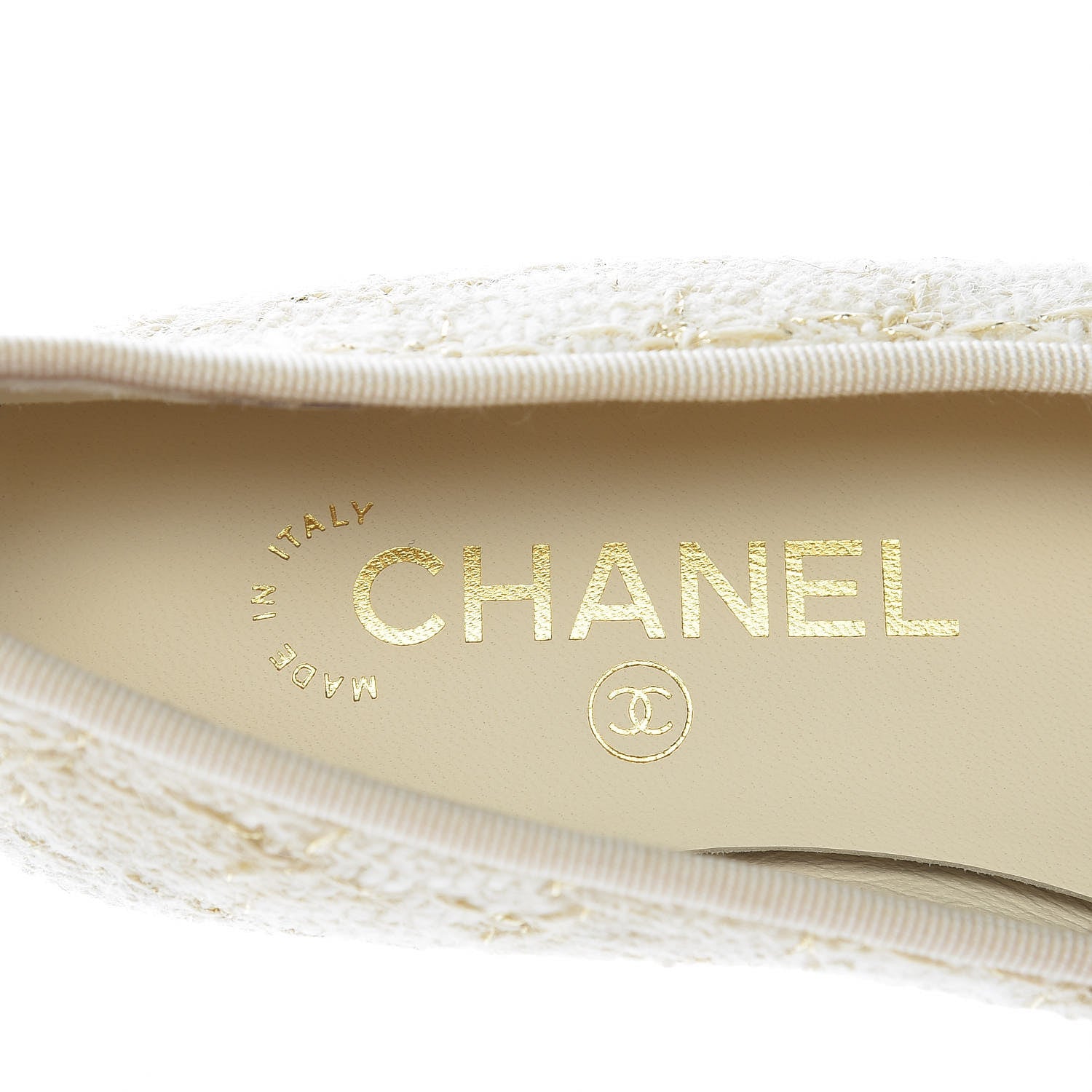 Chanel Tweed Metallic Lambskin CC Cap Toe Ballerina Flats 36 Beige Gold 6 of 10