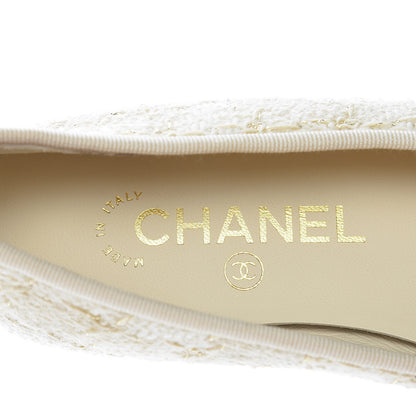 Chanel Tweed Metallic Lambskin CC Cap Toe Ballerina Flats 36 Beige Gold 6 of 10
