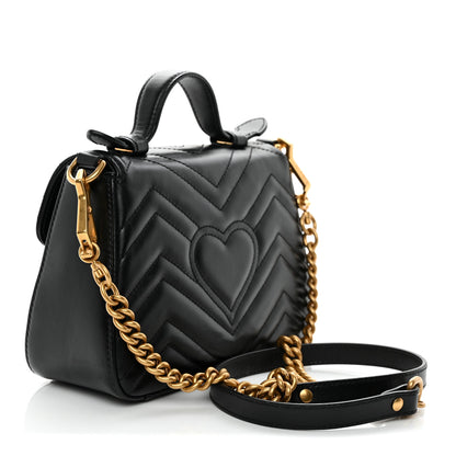 Gucci Calfskin Matelasse Mini GG Marmont Top Handle Shoulder Bag Black 2 of 12