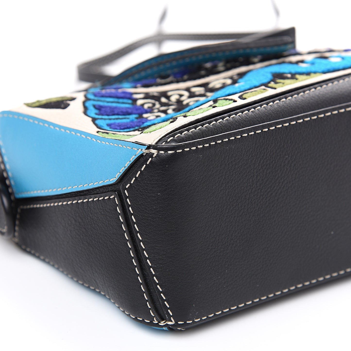 X William De Morgan Calfskin Embroidered Mini Puzzle Bag Black Multicolor