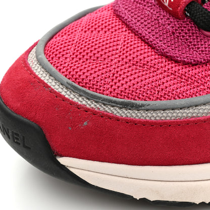 Chanel Mesh Suede Calfskin Grained Calfskin Womens CC Sneakers 37.5 Dark Pink Silver 16 of 19