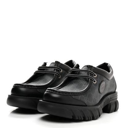Gucci GG Supreme Monogram Quebec Calfskin Retro Interlocking G Mens Platform Derby Loafers 9 Black 3 of 9