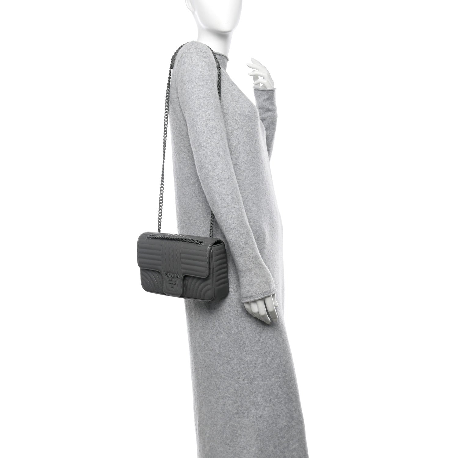 Prada Soft Calfskin Impunture Diagramme Monochrome Medium Chain Flap Shoulder Marmo 2 of 9