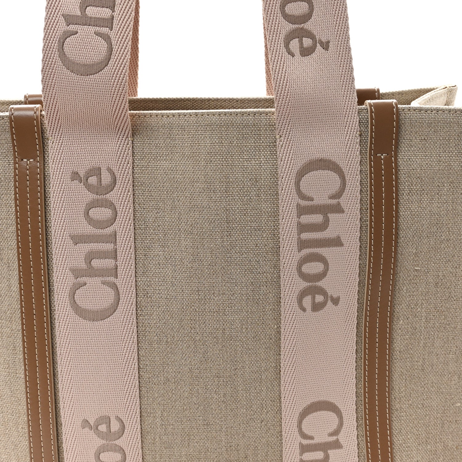 Chloe Linen Calfskin Medium Woody Ribbon Tote Blushy Beige 6 of 12