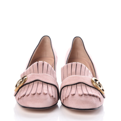 Gucci Kid Scamosciato GG Marmont Fringe 50mm Loafer Pumps 39 Crystal Pink 2 of 9