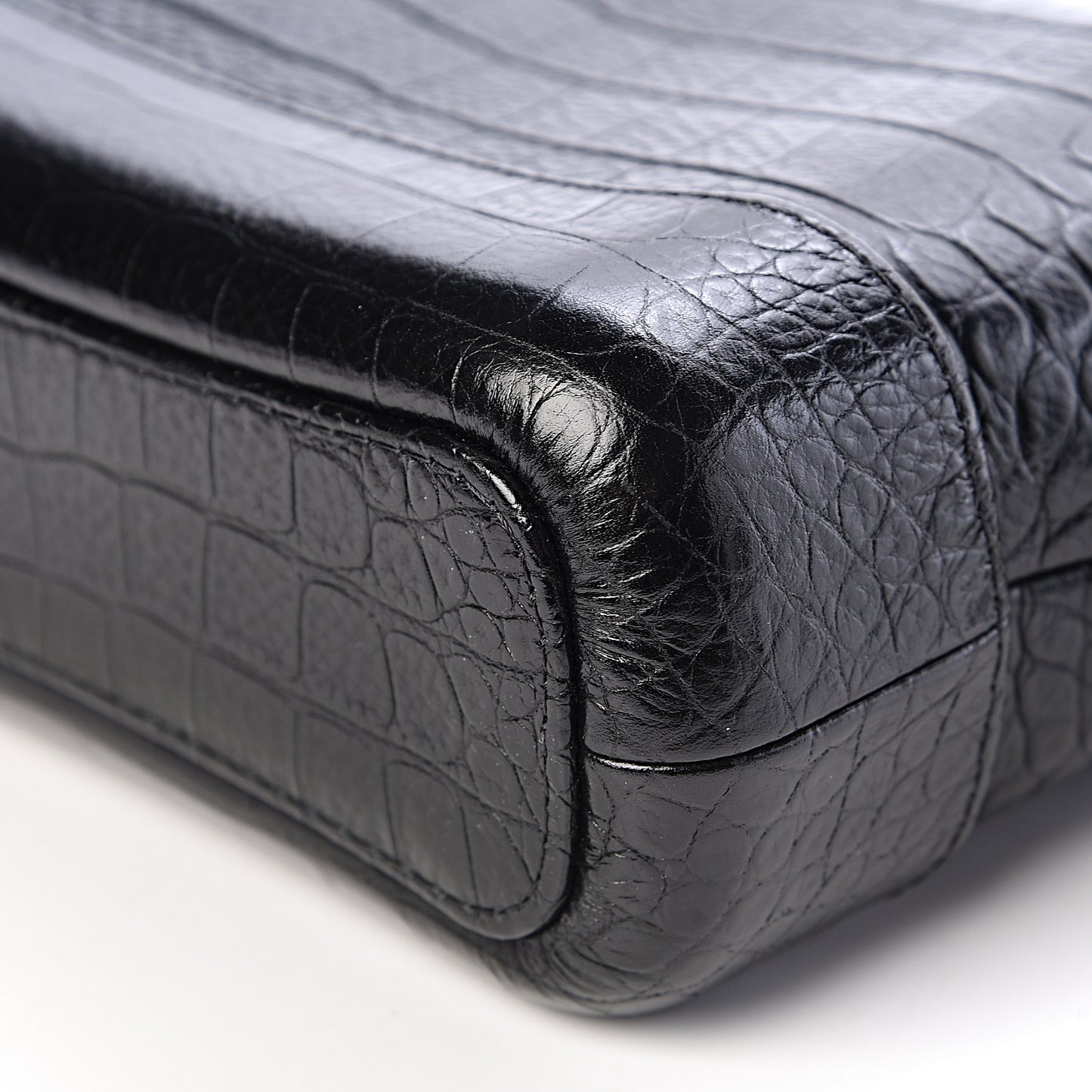 Calfskin Crocodile Embossed Small Gabrielle Cocodile Hobo Black