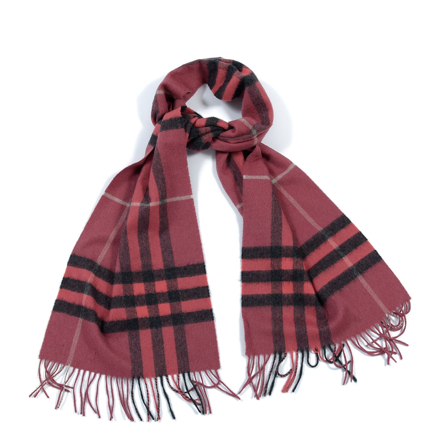 Cashmere Giant Heritage Check Fringe Scarf Rose Pink