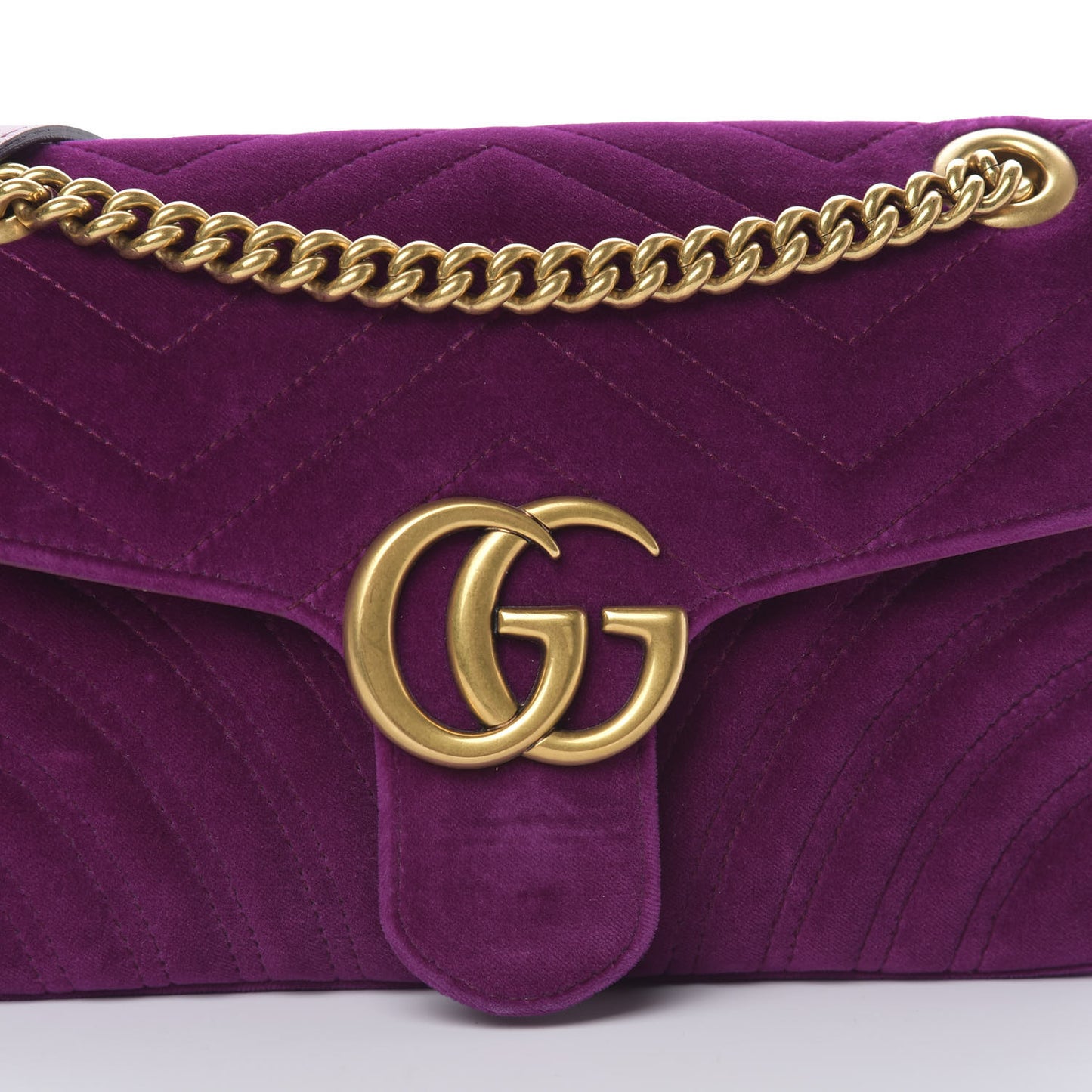Velvet Matelasse Small GG Marmont Shoulder Bag Fuchsia Violet Cyclamen