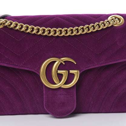 Gucci Velvet Matelasse Small GG Marmont Shoulder Bag Fuchsia Violet Cyclamen 8 of 13