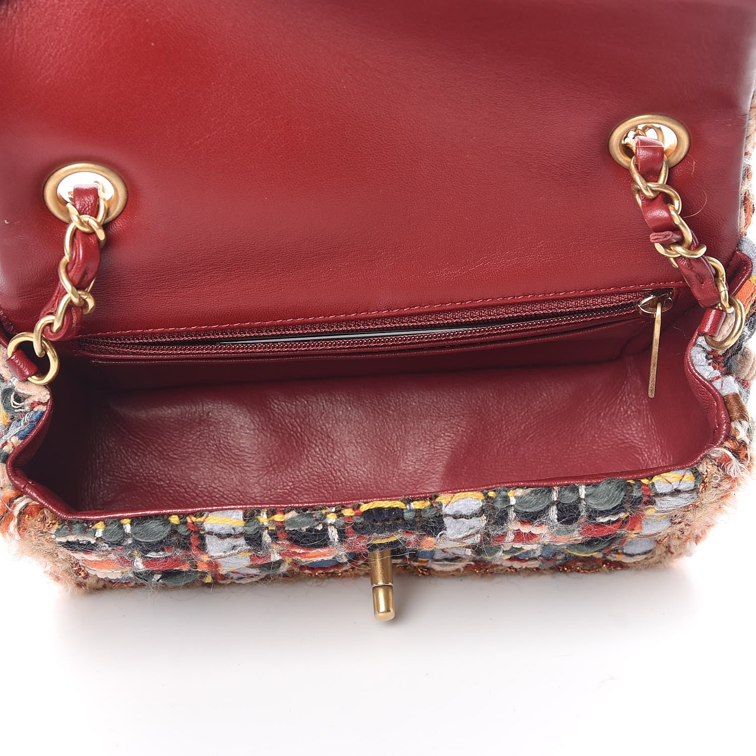 Chanel Tweed Quilted Mini Rectangular Flap Blue Orange Navy Beige 5 of 10