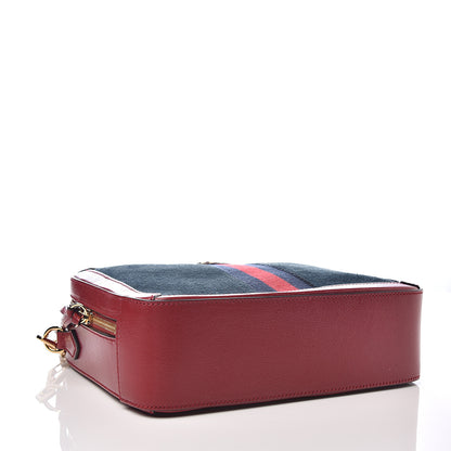 Gucci Suede Calfskin Web Small Ophidia Top Handle Shoulder Bag New Blue Romantic Cherry 3 of 10