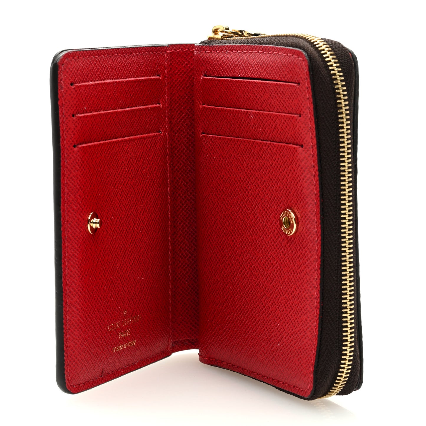 Damier Ebene Lou Zippy Compact Wallet Cerise Red