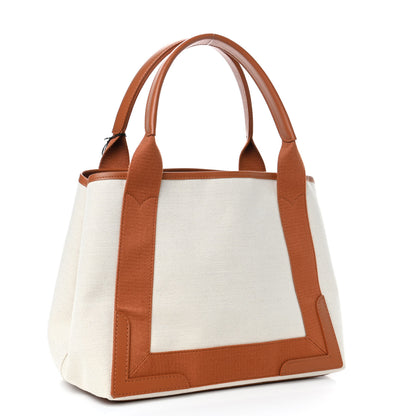 Balenciaga Cotton Canvas Satin Calfskin S Navy Cabas Naturel Caramel 2 of 4