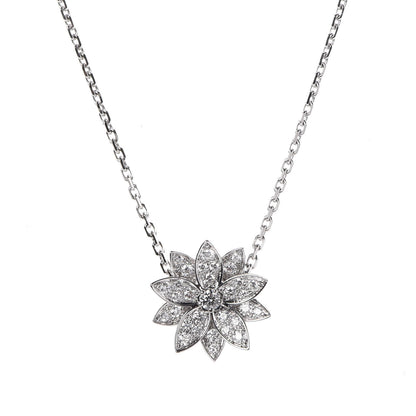 Van Cleef & Arpels 18K White Gold Diamond Small Lotus Pendant Necklace 4 of 8