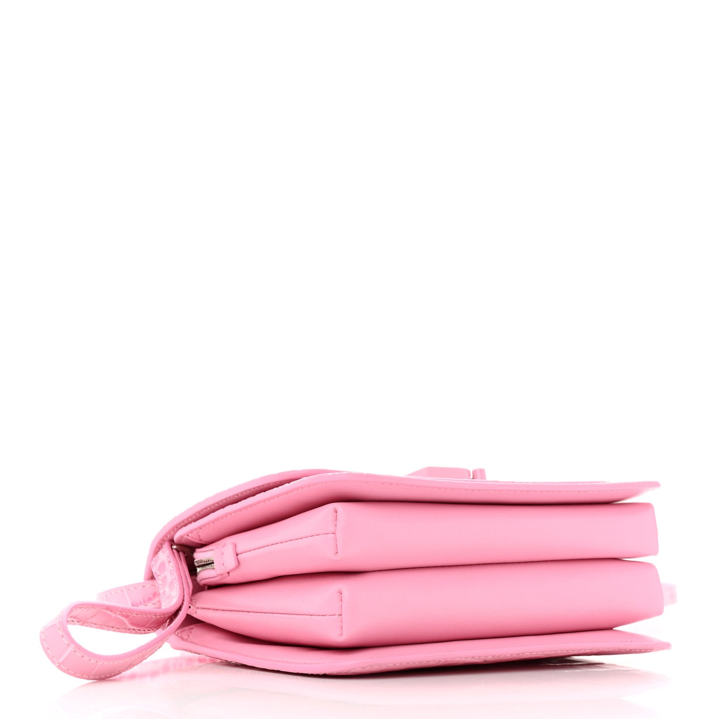 Shiny Calfskin Crocodile Embossed Small B Crossbody Bag Pink