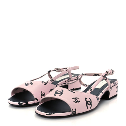 Chanel Printed Lambskin Coco Beach Sligback Sandals 40 Light Pink Black 7 of 22