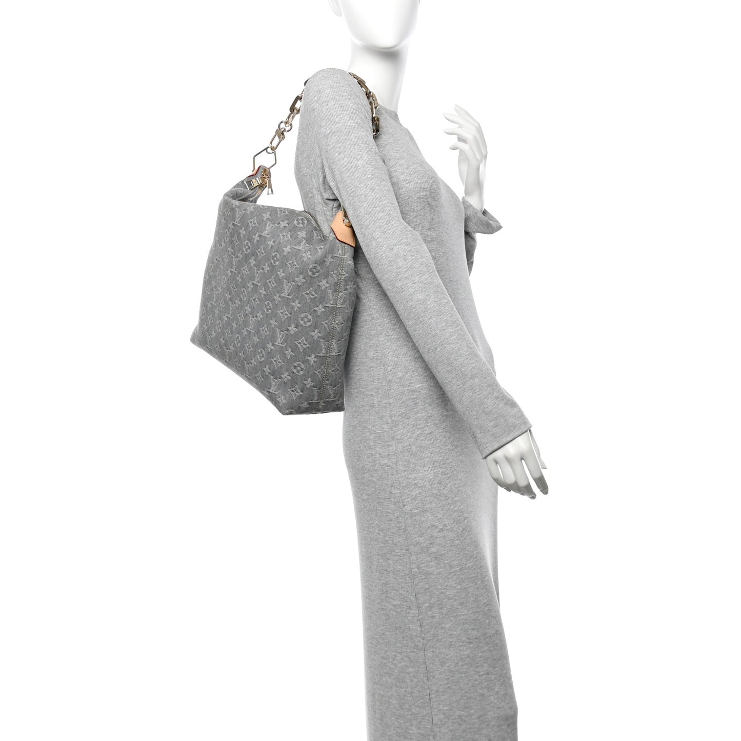 Monogram Denim Coussin Hobo MM Washed Gray