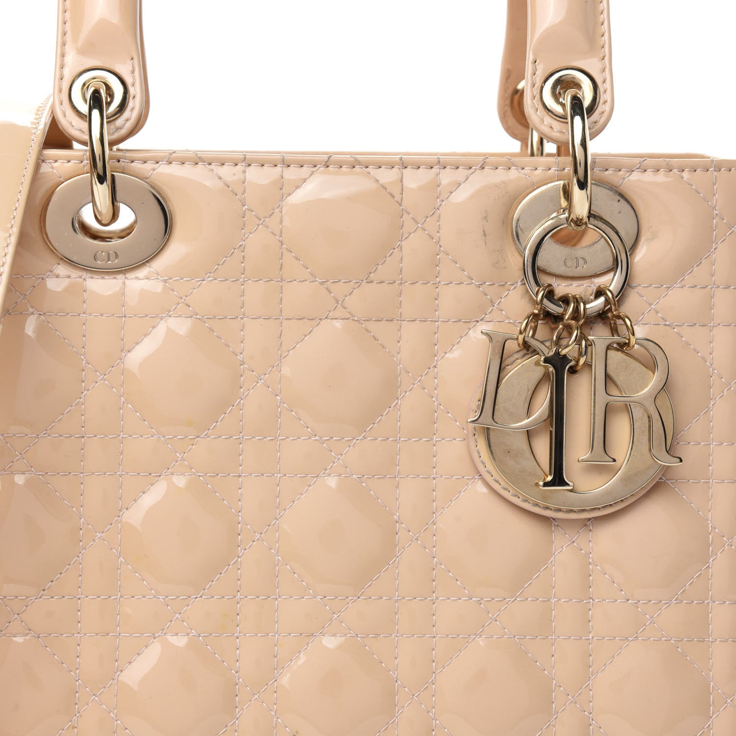 Patent Cannage Medium Lady Dior Beige