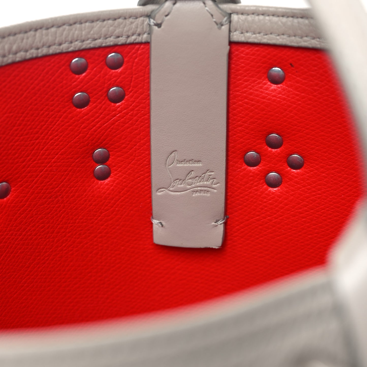 Calfskin Empire Spike Studded East West Cabata Tote Light Grey