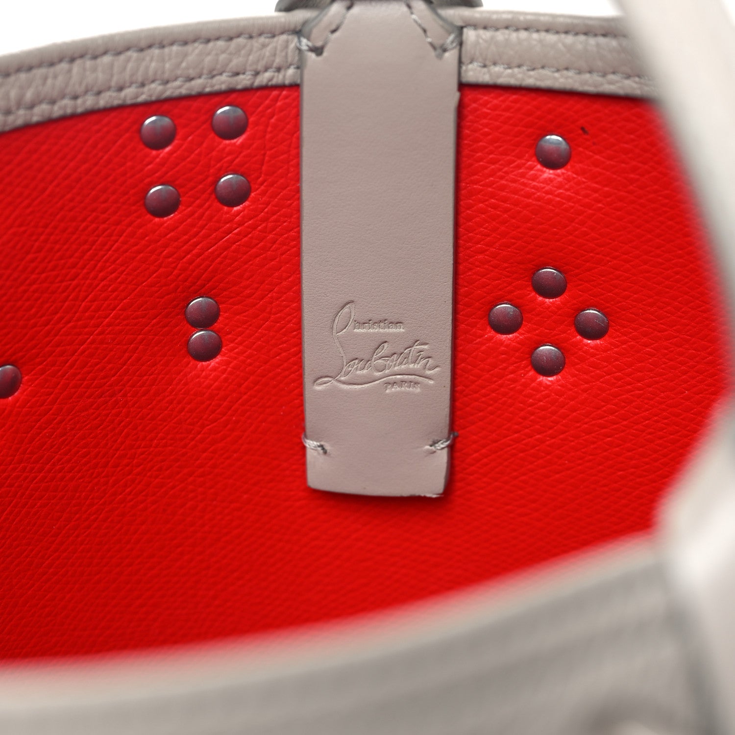 Christian Louboutin Calfskin Empire Spike Studded East West Cabata Tote Light Grey 7 of 11