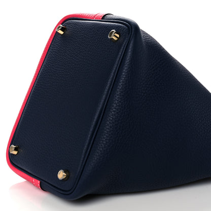 Hermes Taurillon Clemence Casaque Picotin Lock 18 PM Rose Extreme Bleu Nuit 9 of 10