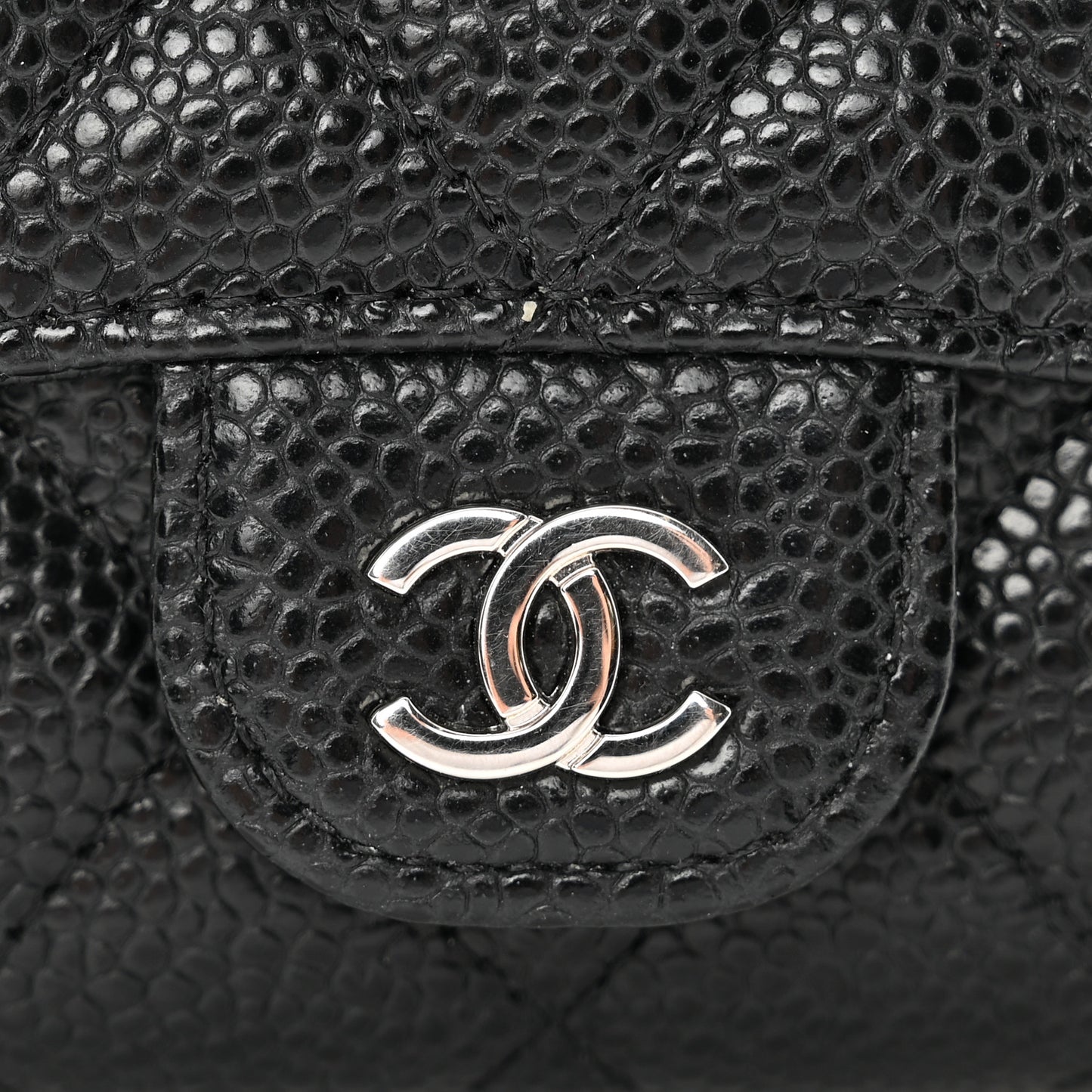 Caviar Quilted Flap Card Holder Wallet Black