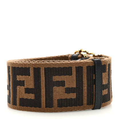 Fendi Jacquard Ribbon Vitello King FF Adjustable Strap You Fango Marrone Black 2 of 3